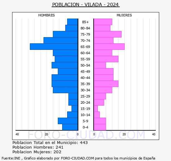 Vilada - Pirmide de poblacin grupos quinquenales - Censo 2024