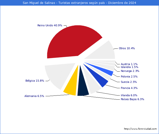 Numero de turistas de origen Extranjero por pais de procedencia en el Municipio de San Miguel de Salinas hasta Diciembre del 2024.