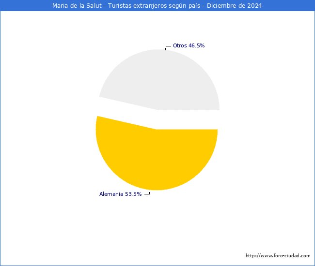 Numero de turistas de origen Extranjero por pais de procedencia en el Municipio de Maria de la Salut hasta Diciembre del 2024.