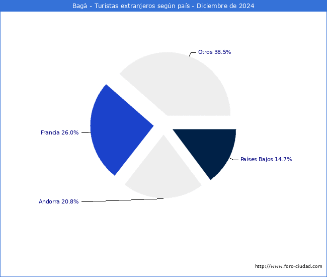 Numero de turistas de origen Extranjero por pais de procedencia en el Municipio de Bag hasta Diciembre del 2024.