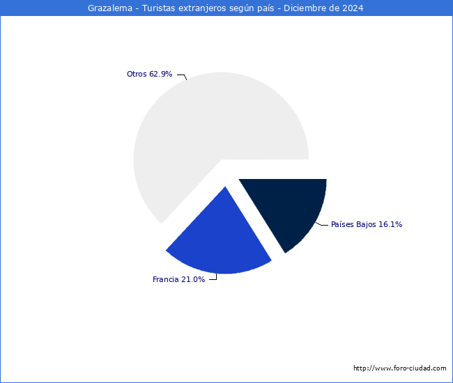 Numero de turistas de origen Extranjero por pais de procedencia en el Municipio de Grazalema hasta Diciembre del 2024.