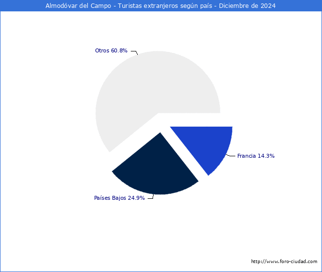 Numero de turistas de origen Extranjero por pais de procedencia en el Municipio de Almodvar del Campo hasta Diciembre del 2024.