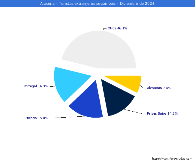 Numero de turistas de origen Extranjero por pais de procedencia en el Municipio de Aracena hasta Diciembre del 2024.