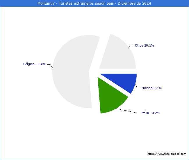 Numero de turistas de origen Extranjero por pais de procedencia en el Municipio de Montanuy hasta Diciembre del 2024.