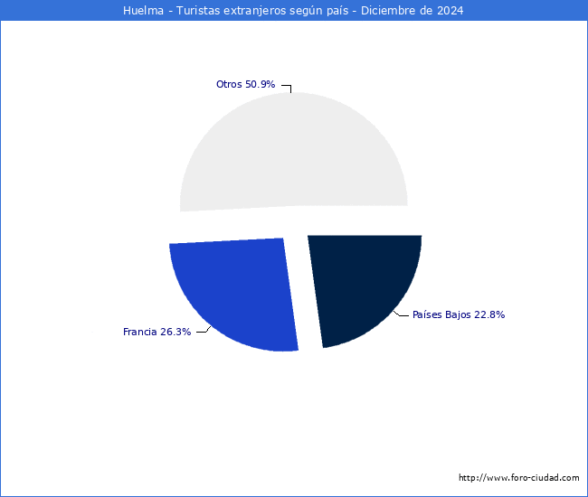 Numero de turistas de origen Extranjero por pais de procedencia en el Municipio de Huelma hasta Diciembre del 2024.