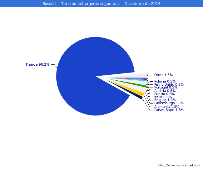 Numero de turistas de origen Extranjero por pais de procedencia en el Municipio de Bossst hasta Diciembre del 2024.