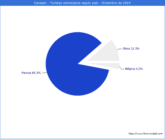 Numero de turistas de origen Extranjero por pais de procedencia en el Municipio de Canejan hasta Diciembre del 2024.
