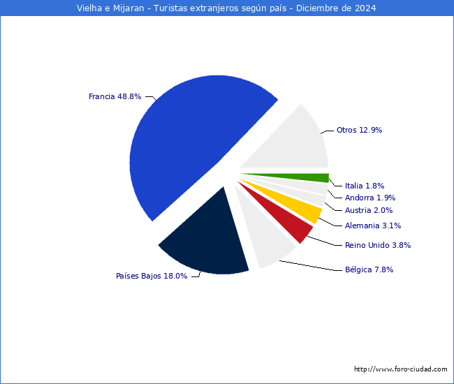 Numero de turistas de origen Extranjero por pais de procedencia en el Municipio de Vielha e Mijaran hasta Diciembre del 2024.