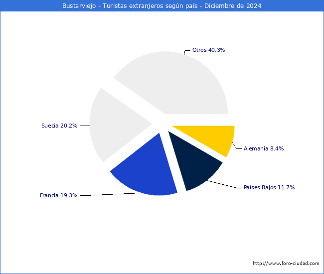 Numero de turistas de origen Extranjero por pais de procedencia en el Municipio de Bustarviejo hasta Diciembre del 2024.