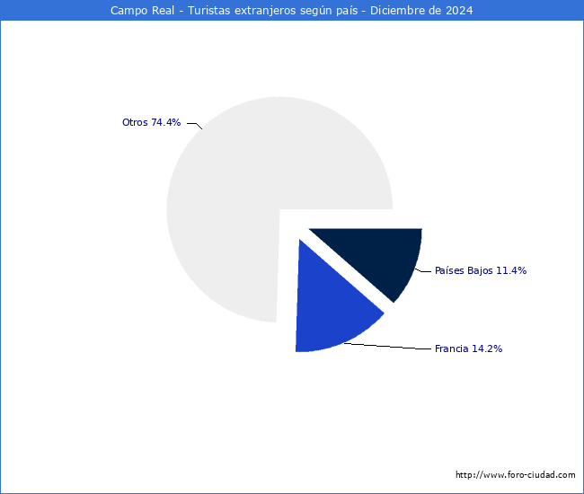 Numero de turistas de origen Extranjero por pais de procedencia en el Municipio de Campo Real hasta Diciembre del 2024.