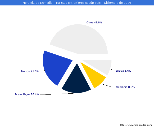 Numero de turistas de origen Extranjero por pais de procedencia en el Municipio de Moraleja de Enmedio hasta Diciembre del 2024.