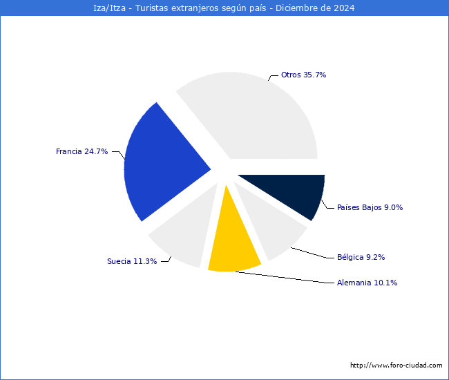 Numero de turistas de origen Extranjero por pais de procedencia en el Municipio de Iza/Itza hasta Diciembre del 2024.