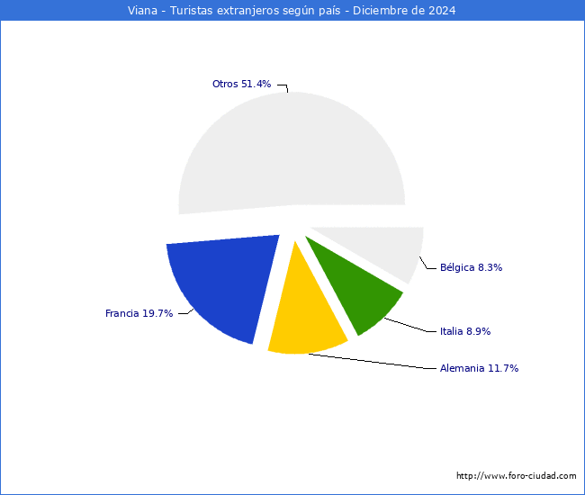 Numero de turistas de origen Extranjero por pais de procedencia en el Municipio de Viana hasta Diciembre del 2024.