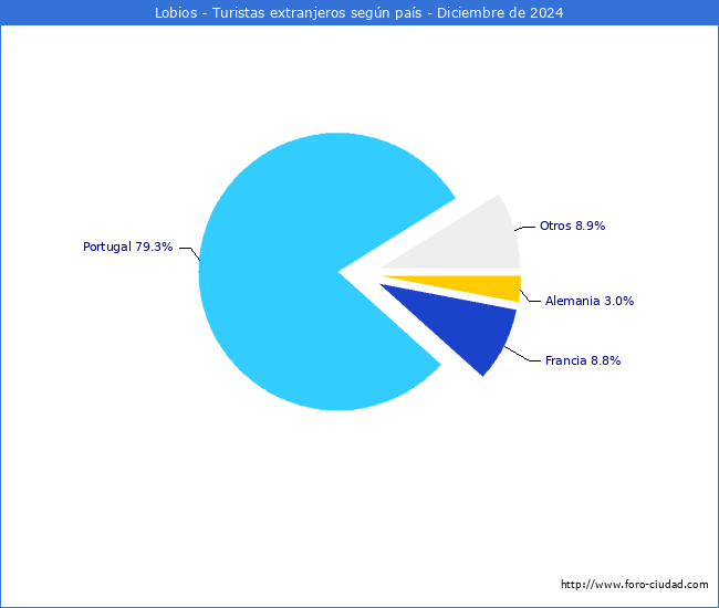 Numero de turistas de origen Extranjero por pais de procedencia en el Municipio de Lobios hasta Diciembre del 2024.