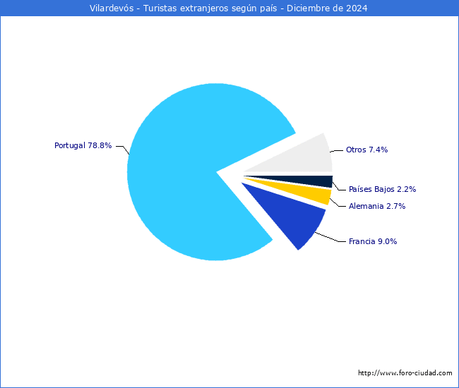 Numero de turistas de origen Extranjero por pais de procedencia en el Municipio de Vilardevs hasta Diciembre del 2024.