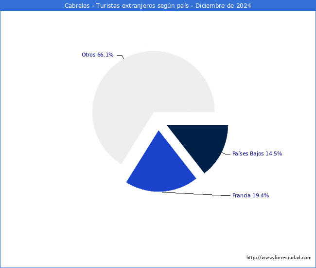 Numero de turistas de origen Extranjero por pais de procedencia en el Municipio de Cabrales hasta Diciembre del 2024.