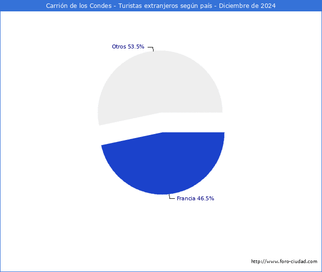 Numero de turistas de origen Extranjero por pais de procedencia en el Municipio de Carrin de los Condes hasta Diciembre del 2024.