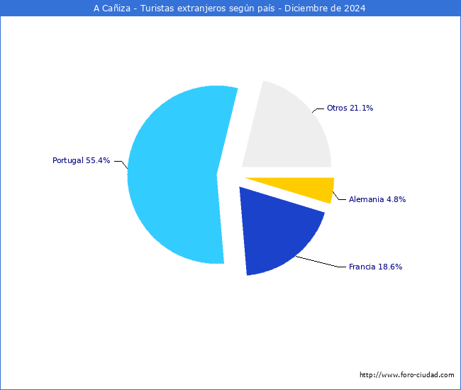Numero de turistas de origen Extranjero por pais de procedencia en el Municipio de A Caiza hasta Diciembre del 2024.