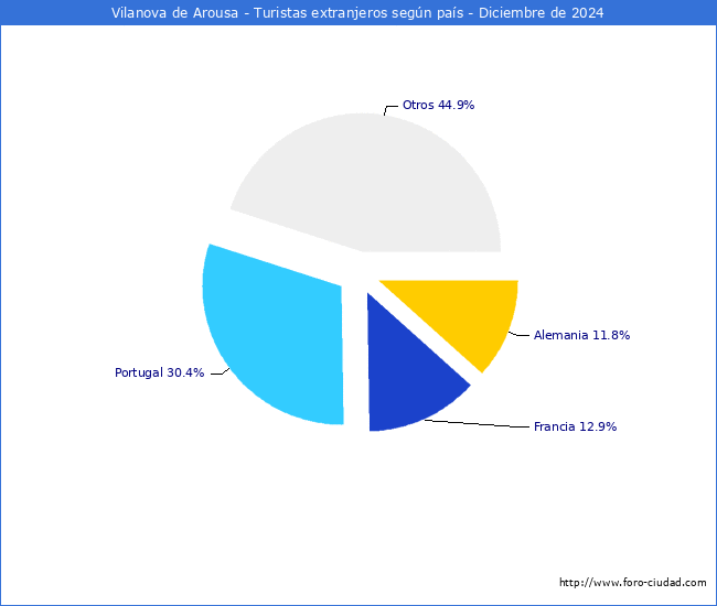 Numero de turistas de origen Extranjero por pais de procedencia en el Municipio de Vilanova de Arousa hasta Diciembre del 2024.