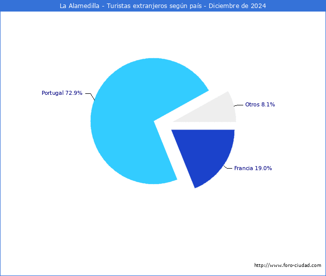 Numero de turistas de origen Extranjero por pais de procedencia en el Municipio de La Alamedilla hasta Diciembre del 2024.