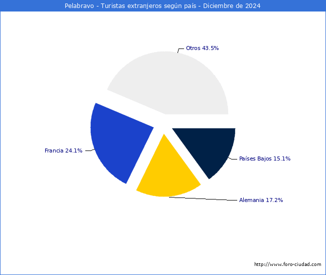 Numero de turistas de origen Extranjero por pais de procedencia en el Municipio de Pelabravo hasta Diciembre del 2024.