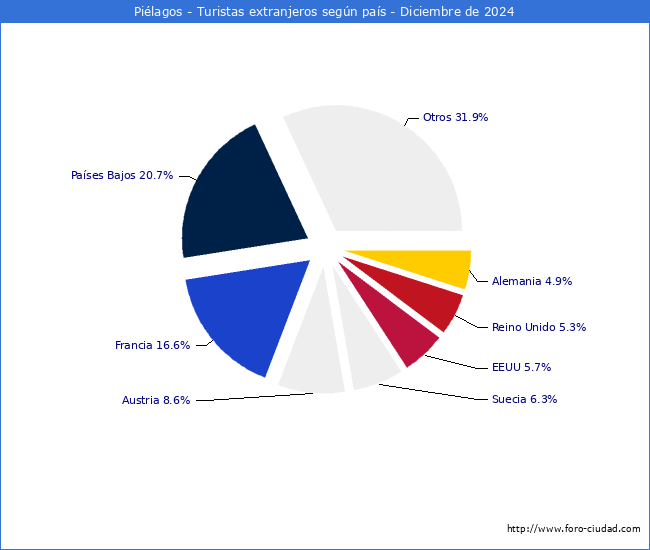 Numero de turistas de origen Extranjero por pais de procedencia en el Municipio de Pilagos hasta Diciembre del 2024.