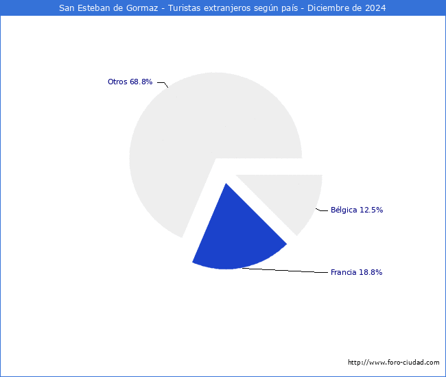 Numero de turistas de origen Extranjero por pais de procedencia en el Municipio de San Esteban de Gormaz hasta Diciembre del 2024.