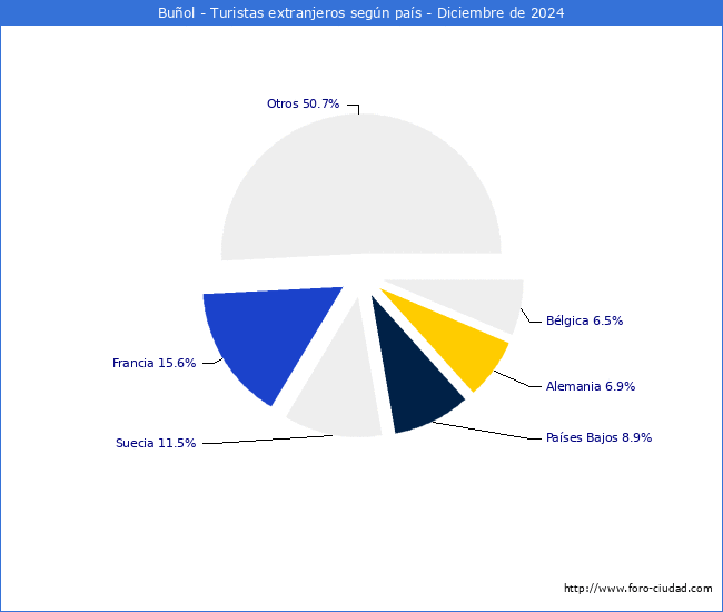 Numero de turistas de origen Extranjero por pais de procedencia en el Municipio de Buol hasta Diciembre del 2024.