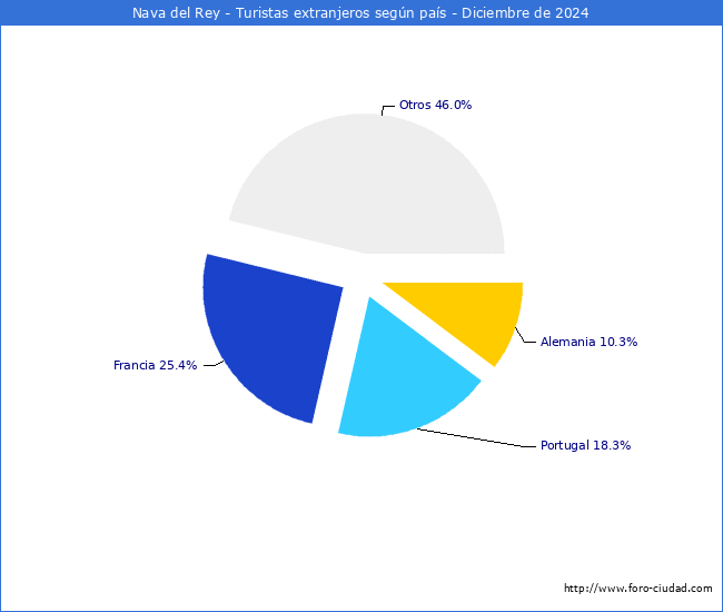 Numero de turistas de origen Extranjero por pais de procedencia en el Municipio de Nava del Rey hasta Diciembre del 2024.